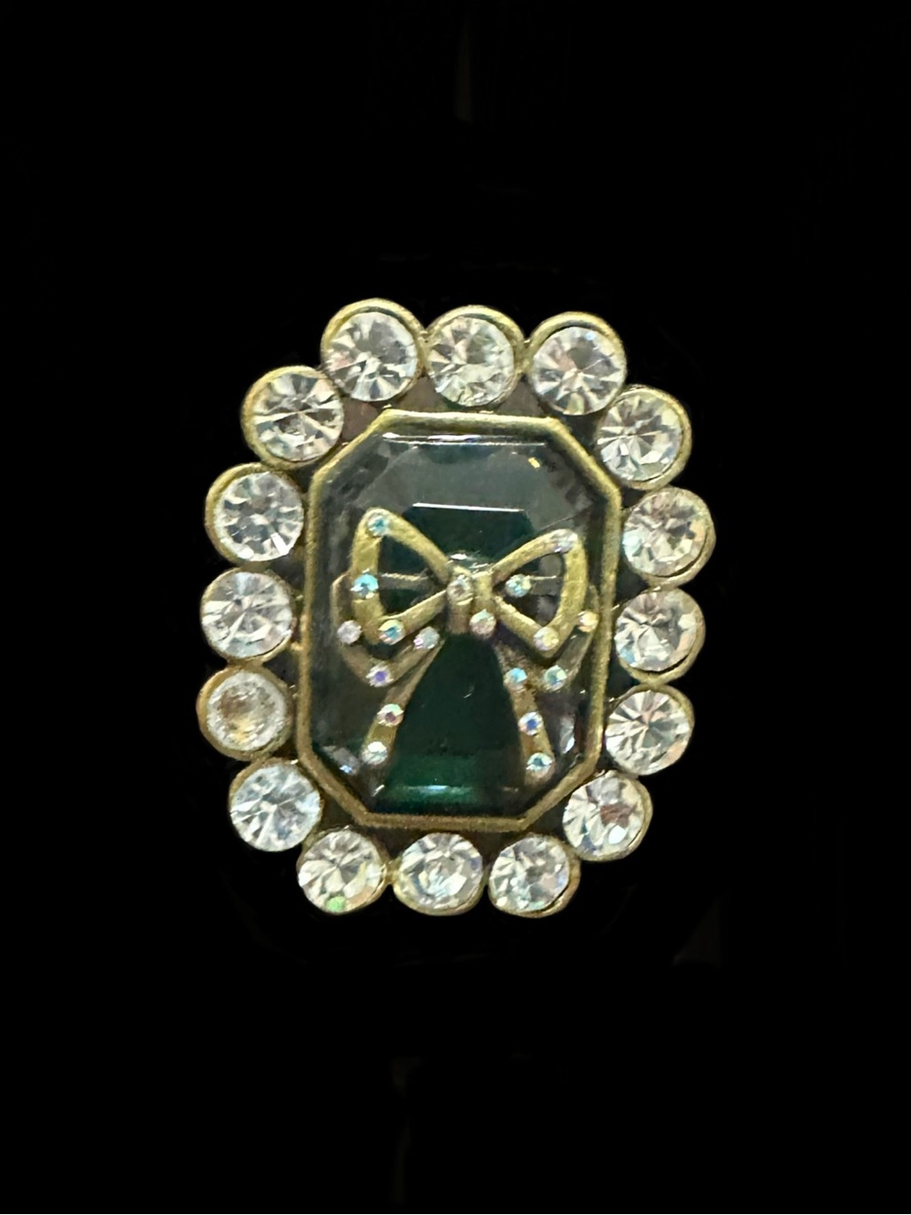 Betsey Johnson Gold-Tone Emerald Green Bow Cocktail Ring